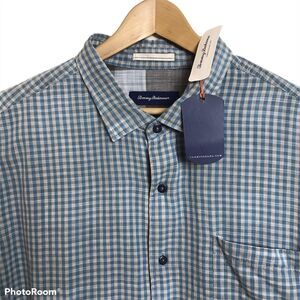 Tommy Bahama Mens Dual Lux Gingham Pebble Gray Blue Double Faced Shirt 2XB $150